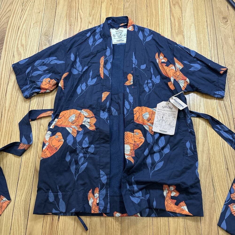 NWT California Cowboy La Sirena Robe Fish Navy Blue Pool Robe Size XS/S